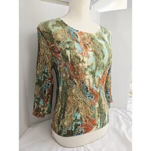 Vtg Boho 90's M Ubu Green Forrest Abstract Retro Blouse Retro Indie Floral Festi